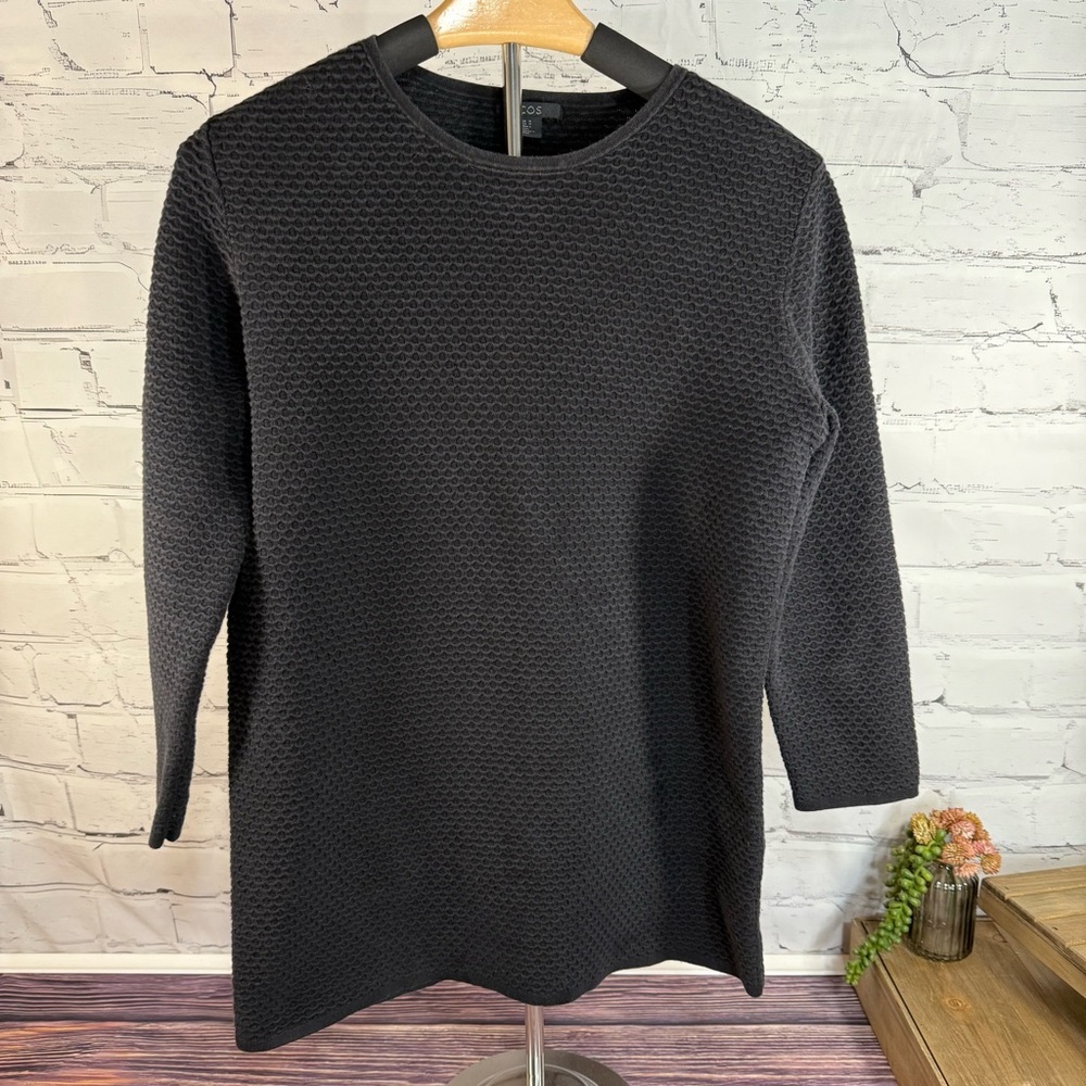 COS Black Waffle Textured Knit Top Sweatshirt C.O.S.